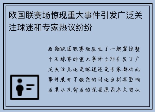 欧国联赛场惊现重大事件引发广泛关注球迷和专家热议纷纷