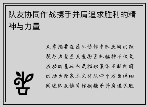队友协同作战携手并肩追求胜利的精神与力量